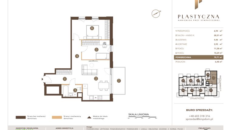 Rzut - Mieszkanie na sprzedaż 3 pokoje o powierzchni 70,71 m² - numer PK-LM-20 w Plastyczna Kamienica przy Sympatycznej