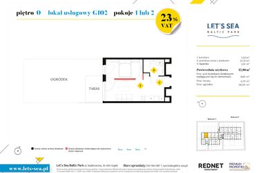 Rzut - Mieszkanie na sprzedaż 1 pokój o powierzchni 32,96 m² - numer G102 w Let's Sea Baltic Park II