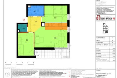 Rzut - Mieszkanie na sprzedaż 3 pokoje o powierzchni 61,72 m² - numer 15 w Apartamenty Nowy Marysin VII