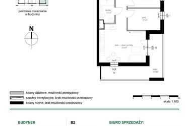 Rzut - Mieszkanie na sprzedaż 3 pokoje o powierzchni 52,03 m² - numer M11 w Wędrowna II