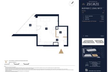Rzut - Mieszkanie na sprzedaż 1 pokój o powierzchni 29,87 m² - numer C51 w Rezydencja Zegrze etap III