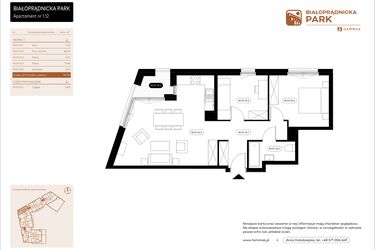 Rzut - Mieszkanie na sprzedaż 3 pokoje o powierzchni 60,9 m² - numer 1.12 w Białoprądnicka Park