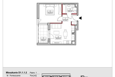 Rzut - Mieszkanie na sprzedaż 2 pokoje o powierzchni 39,77 m² - numer D1.1.1.2 w Nowy Targówek VI