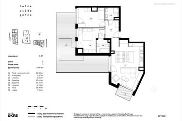 Rzut - Mieszkanie na sprzedaż 3 pokoje o powierzchni 77,96 m² - numer A.51 w Dolna Górna Wilda