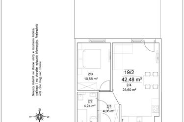 Rzut - Mieszkanie na sprzedaż 2 pokoje o powierzchni 42,48 m² - numer 19/2 w Osiedle Versus etap II