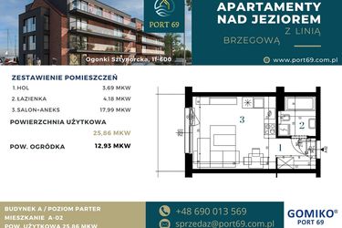 Rzut - Mieszkanie na sprzedaż 1 pokój o powierzchni 25,86 m² - numer A-02 w Port 69