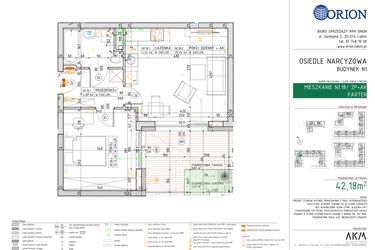 Rzut - Mieszkanie na sprzedaż 2 pokoje o powierzchni 42,18 m² - numer N1.18 w Osiedle Narcyzowe etap 2