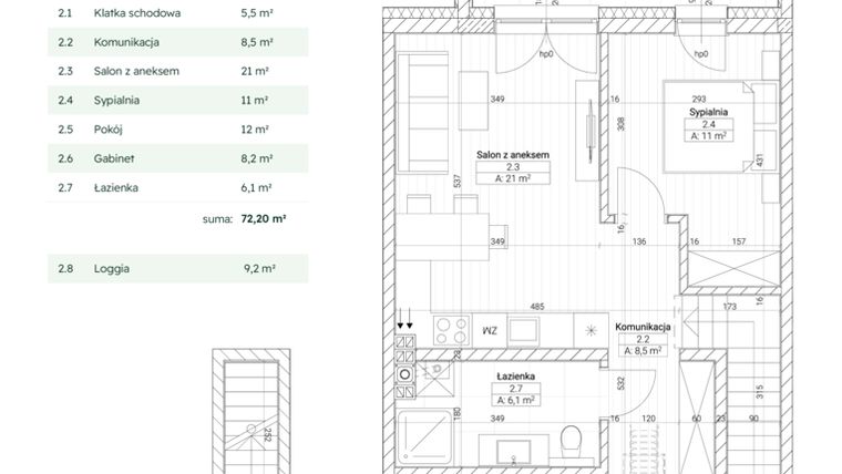 Rzut - Mieszkanie na sprzedaż 4 pokoje o powierzchni 72,2 m² - numer B3M6 w Nefrytowa Park