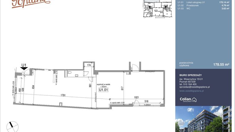 Rzut - Lokal użytkowy na sprzedaż 1 pokój o powierzchni 178,55 m² - numer F/U1 w Goplana budynek F