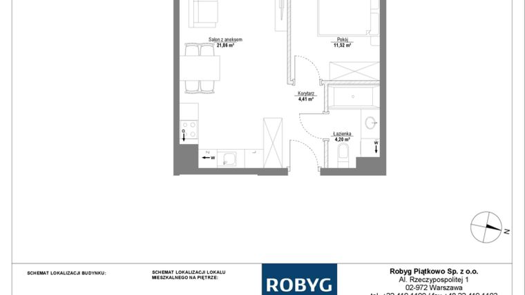 Rzut - Mieszkanie na sprzedaż 2 pokoje o powierzchni 41,99 m² - numer 1M11 w Początek Piątkowo bud. F