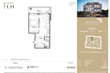 Rzut - Mieszkanie na sprzedaż 2 pokoje o powierzchni 40,59 m² - numer 1.11 w Splendit Świnoujście