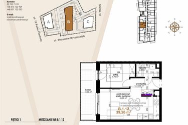 Rzut - Mieszkanie na sprzedaż 2 pokoje o powierzchni 39,26 m² - numer B.1.12 w Vanda Park