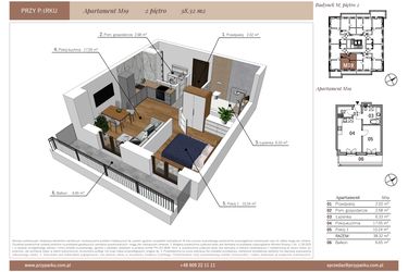 Rzut - Mieszkanie na sprzedaż 2 pokoje o powierzchni 38,32 m² - numer M19 w Przy Parku etap II