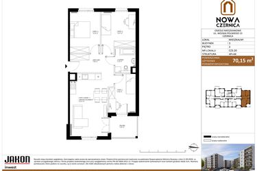 Rzut - Mieszkanie na sprzedaż 4 pokoje o powierzchni 70,15 m² - numer CZ3.20 w Nowa Czernica - etap II