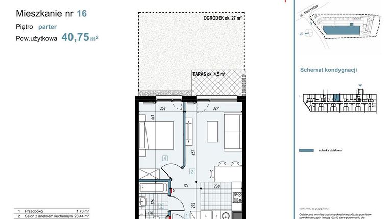 Rzut - Mieszkanie na sprzedaż 2 pokoje o powierzchni 40,75 m² - numer 16 w Medyków 32