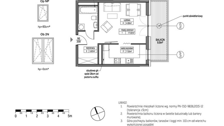 Rzut - Mieszkanie na sprzedaż 1 pokój o powierzchni 34,27 m² - numer H.1.2.4 w City Park bud. G i H