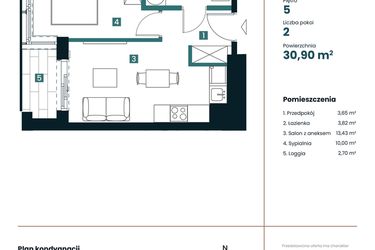 Rzut - Mieszkanie na sprzedaż 1 pokój o powierzchni 30,9 m² - numer M503 w Sea Breeze