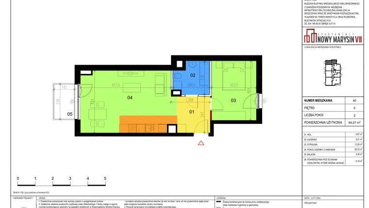 Rzut - Mieszkanie na sprzedaż 2 pokoje o powierzchni 49,27 m² - numer 40 w Apartamenty Nowy Marysin VII