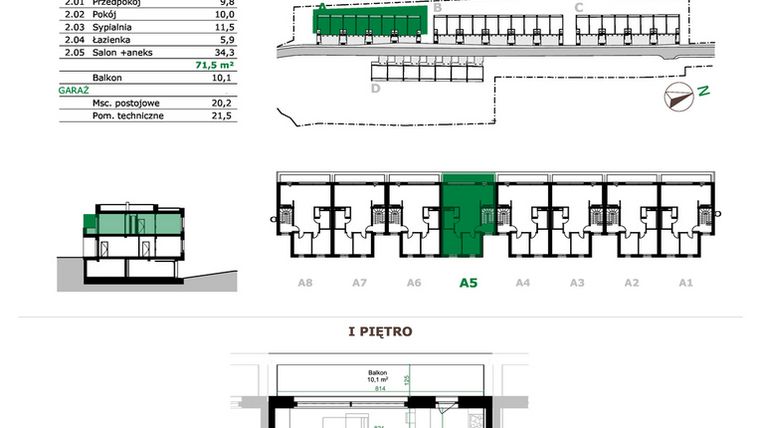 Rzut - Mieszkanie na sprzedaż 3 pokoje o powierzchni 71,5 m² - numer A5.2 w Dębowe Zacisze