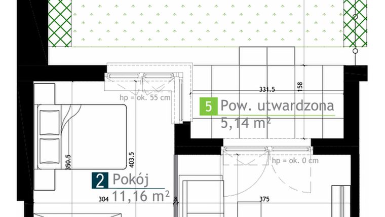 Rzut - Mieszkanie na sprzedaż 2 pokoje o powierzchni 38,15 m² - numer AA0001 w M Bemowo