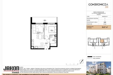 Rzut - Mieszkanie na sprzedaż 2 pokoje o powierzchni 39,67 m² - numer 2.B30 w Gombrowicza 33 - etap II