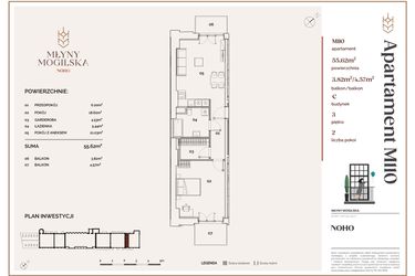 Rzut - Mieszkanie na sprzedaż 2 pokoje o powierzchni 56,13 m² - numer C.110 w Młyny Mogilska