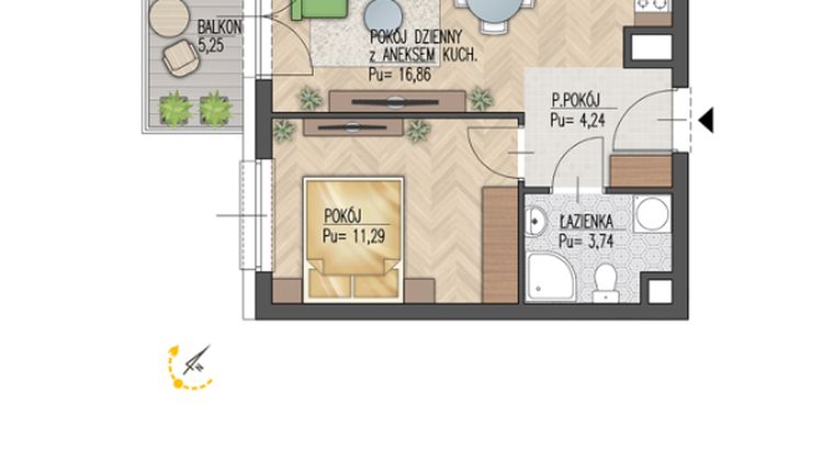 Rzut - Mieszkanie na sprzedaż 2 pokoje o powierzchni 36,13 m² - numer 110 w Enklawa Starosielce