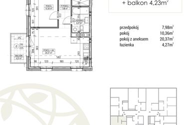 Rzut - Mieszkanie na sprzedaż 2 pokoje o powierzchni 42,98 m² - numer A3.01.09 w Zakątek Flora