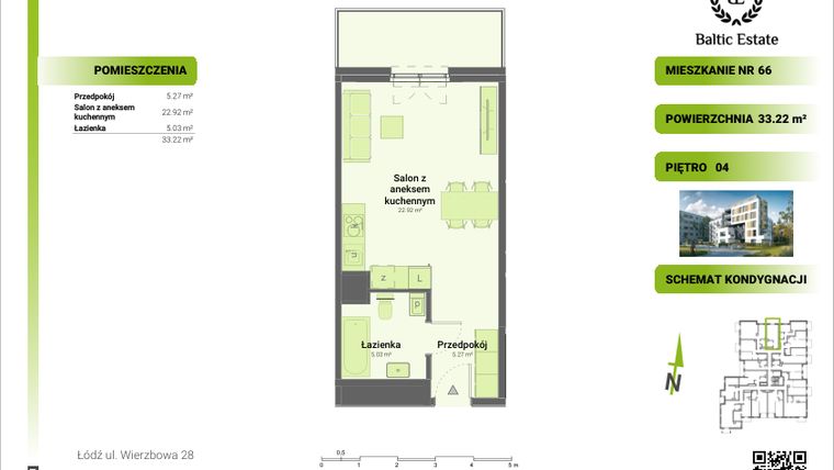 Rzut - Mieszkanie na sprzedaż 1 pokój o powierzchni 33,22 m² - numer 04.M.66 w Dom Architekta