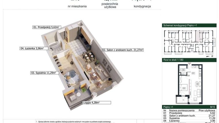 Rzut - Mieszkanie na sprzedaż 2 pokoje o powierzchni 42,41 m² - numer C.15 w Nowy Bańgów bud. C