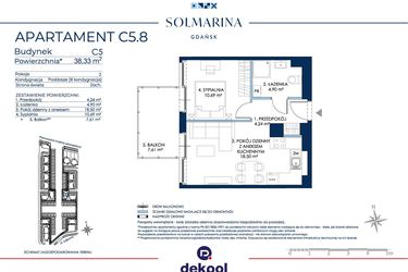 Rzut - Mieszkanie na sprzedaż 2 pokoje o powierzchni 38,33 m² - numer C5.8 w Sol Marina etap III