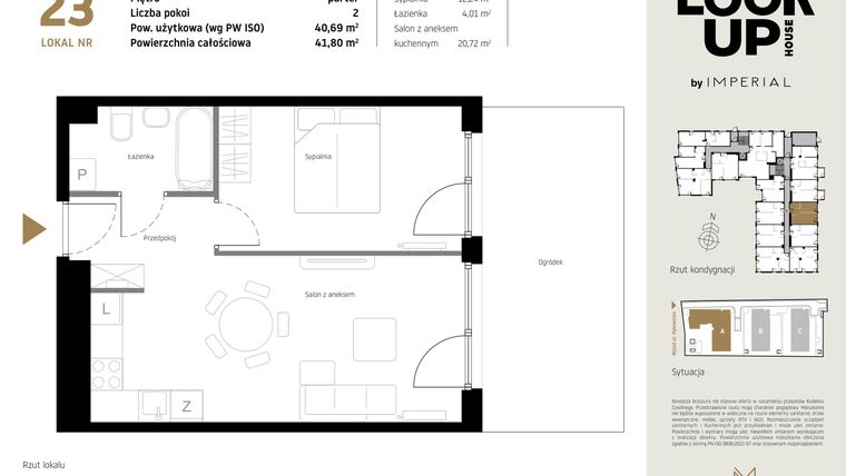 Rzut - Mieszkanie na sprzedaż 2 pokoje o powierzchni 40,69 m² - numer A.23 w Look Up House
