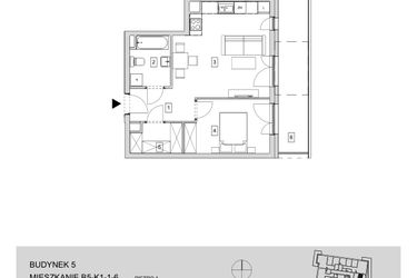 Rzut - Mieszkanie na sprzedaż 2 pokoje o powierzchni 46,24 m² - numer B5-K1-1-6 w ATAL Strachowicka II