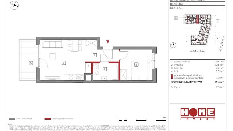 Rzut - Mieszkanie na sprzedaż 2 pokoje o powierzchni 41,65 m² - numer C69 w Przystań Żerań
