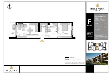 Rzut - Mieszkanie na sprzedaż 2 pokoje o powierzchni 53,53 m² - numer E.149 w Belzacka Park etap III