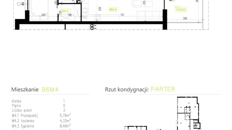 Rzut - Mieszkanie na sprzedaż 2 pokoje o powierzchni 46,15 m² - numer B6M4 w Osiedle Natura Park etap II