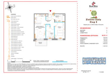 Rzut - Mieszkanie na sprzedaż 3 pokoje o powierzchni 49,7 m² - numer 11 w Zielone Sady etap III