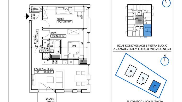 Rzut - Mieszkanie na sprzedaż 3 pokoje o powierzchni 58,18 m² - numer 5-12 w Jodłowicka 5