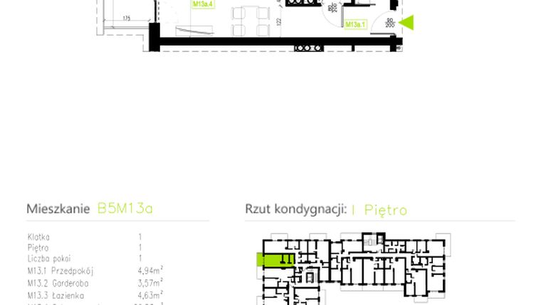 Rzut - Mieszkanie na sprzedaż 1 pokój o powierzchni 33,67 m² - numer B5M13a w Osiedle Natura Park etap II