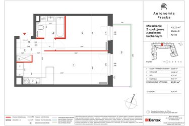 Rzut - Mieszkanie na sprzedaż 2 pokoje o powierzchni 43,21 m² - numer 49 w Autonomia Praska