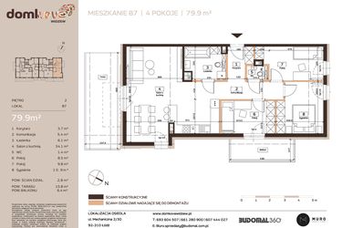 Rzut - Mieszkanie na sprzedaż 4 pokoje o powierzchni 79,9 m² - numer B7 w Domkove Widzew