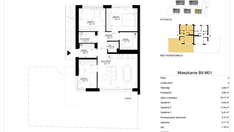 Rzut - Mieszkanie na sprzedaż 4 pokoje o powierzchni 71,23 m² - numer 9.1 w River Park