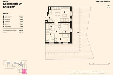 Rzut - Mieszkanie na sprzedaż 4 pokoje o powierzchni 54,84 m² - numer 4 w Sołtysowska