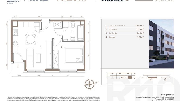 Rzut - Mieszkanie na sprzedaż 2 pokoje o powierzchni 40,26 m² - numer 12 w Radzikowskiego 110