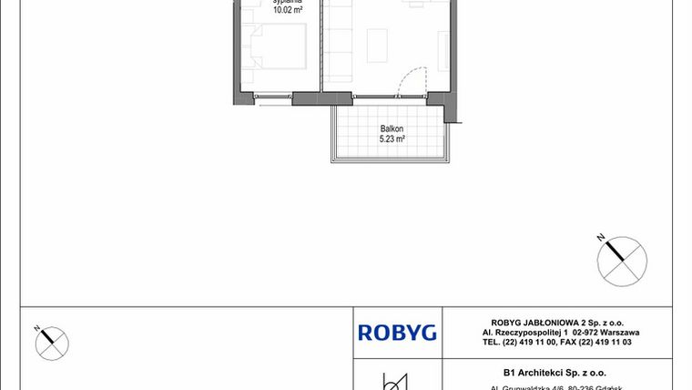 Rzut - Mieszkanie na sprzedaż 2 pokoje o powierzchni 36,36 m² - numer B.1M05 w Kobieli 4
