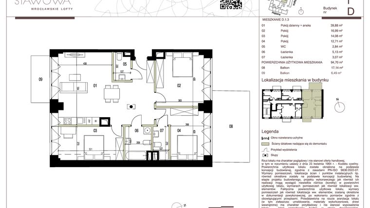 Rzut - Mieszkanie na sprzedaż 4 pokoje o powierzchni 95,04 m² - numer D.1.3 w Nowa Stawowa