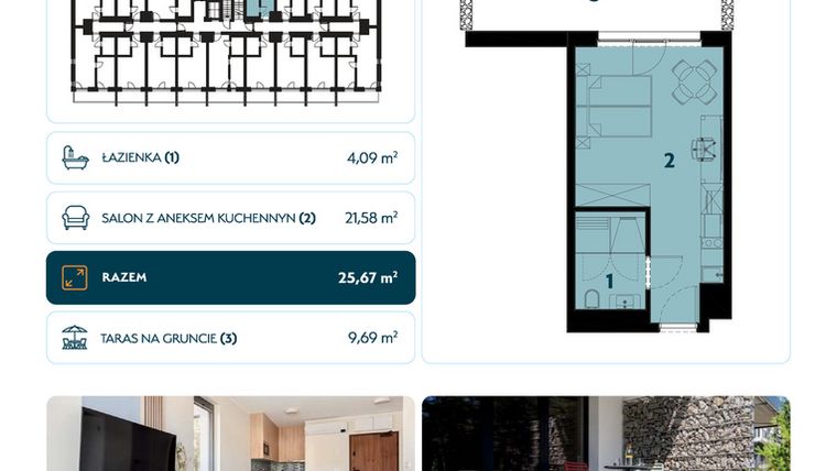 Rzut - Mieszkanie na sprzedaż 1 pokój o powierzchni 25,67 m² - numer 001 w Linea Mare Mrzeżyno
