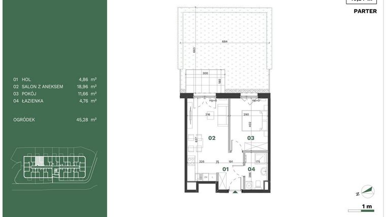 Rzut - Mieszkanie na sprzedaż 2 pokoje o powierzchni 40,24 m² - numer 5 w Przewóz Solar Garden