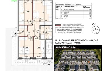Rzut - Mieszkanie na sprzedaż 4 pokoje o powierzchni 63,7 m² - numer 36P/1 w Zespół willowy Zielona Polana - etap 6