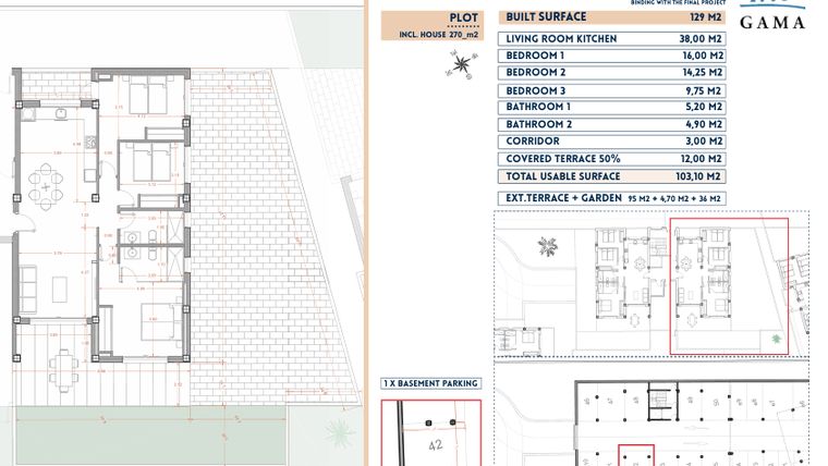 Rzut - Mieszkanie na sprzedaż 3 pokoje o powierzchni 129 m² - numer 42 w Velapi II - Murcia